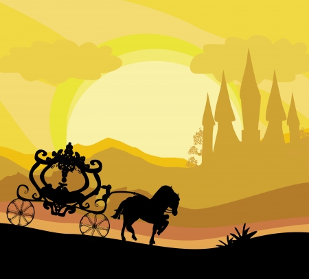horse carriage and a medieval castleのイラスト素材