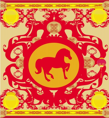 Year of Horse - Happy Chinese New Year Vector Card Design のイラスト素材