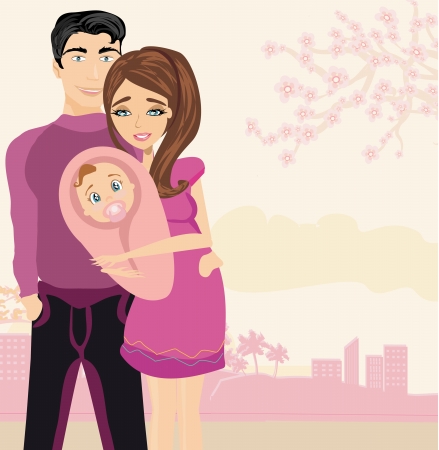 Happy Young  Couple with Newborn Baby.のイラスト素材