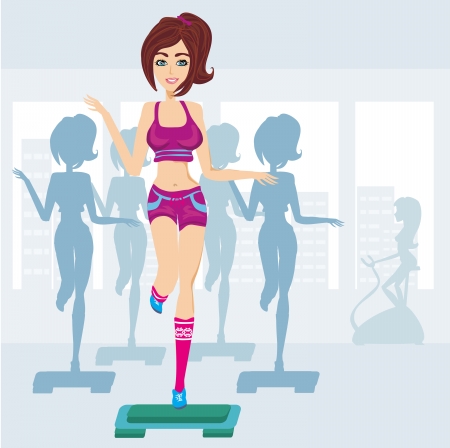 vector silhouettes of people exercising in a gymのイラスト素材