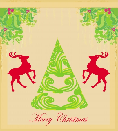 Christmas tree and red reindeerのイラスト素材