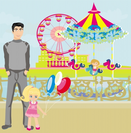 child playing on the carousel のイラスト素材