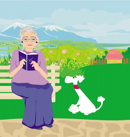old lady with dog in the parkのイラスト素材