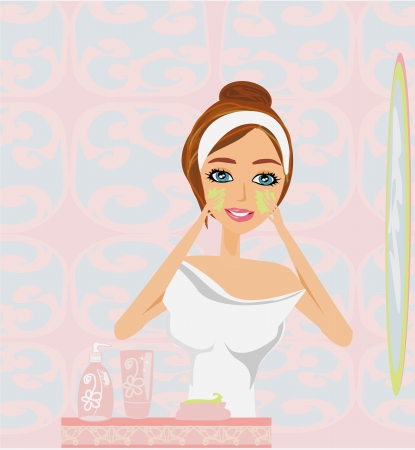 beautiful girl applying moisturizer のイラスト素材
