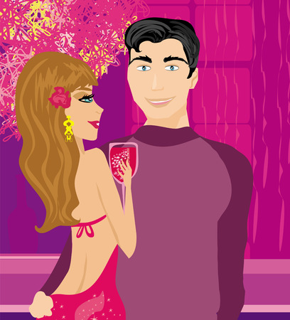 Young couple flirt and drink champagne のイラスト素材