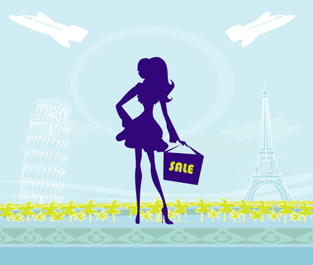 beautiful women Shopping in France and Italy のイラスト素材