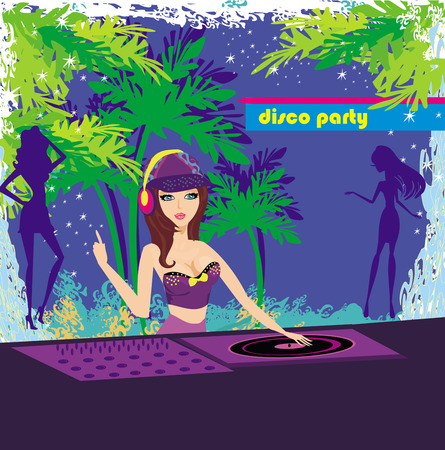 beautiful DJ girl and girls dancing at a party のイラスト素材