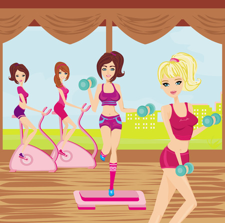 girls exercising in a gym のイラスト素材