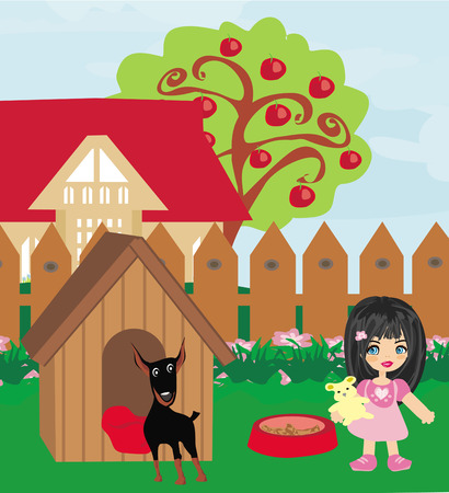  sweet girl and her puppy のイラスト素材