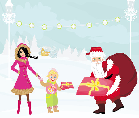 santa claus distributes giftsのイラスト素材