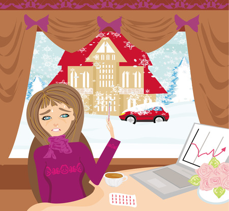 sick secretary working at the computer のイラスト素材