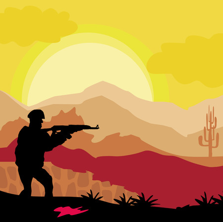 Silhouette  of soldier holding gun のイラスト素材