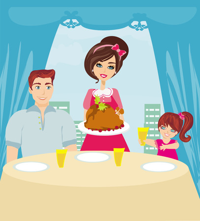 Woman serving his family a turkey のイラスト素材