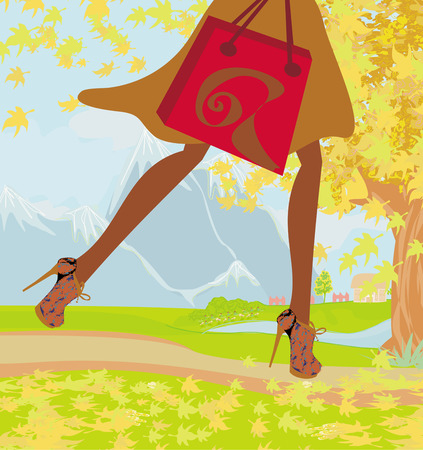 Autumn Shopping , close-up on shoes and shopping bagのイラスト素材