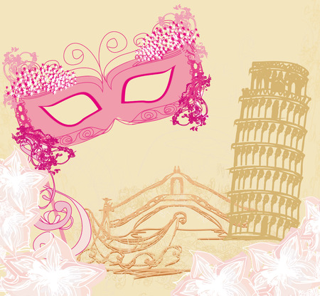 symbols italians - the carnival mask, Venice, gondola and  Pisa towerのイラスト素材