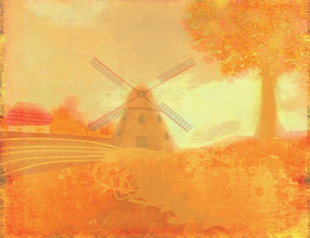 Autumn landscape with windmill. の写真素材