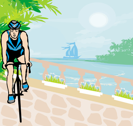 training cyclists in the tropical vacationのイラスト素材