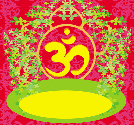 om aum symbol on a red backgroundのイラスト素材