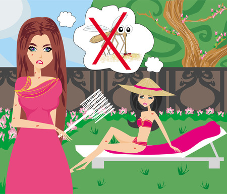 hunt for mosquitoes in the garden のイラスト素材