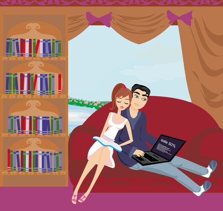 couple relaxing at home のイラスト素材