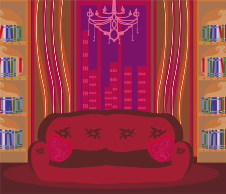 elegant living room with a bookcaseのイラスト素材