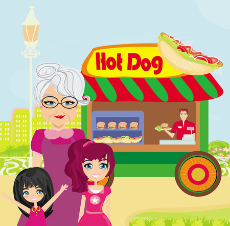 hot dog booth stand in the city のイラスト素材