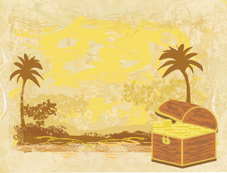 chest full of gold on abstract old paperのイラスト素材