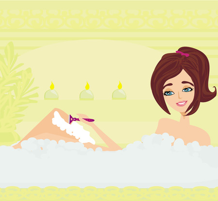 Young woman shaving legs in bath. のイラスト素材