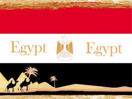 camel caravan in wild africa - flag of egypt,abstract grunge frame のイラスト素材