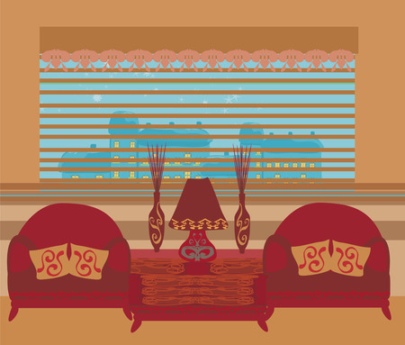 Fashionable interior of living room - vector のイラスト素材