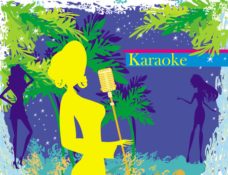Karaoke night, abstract illustration with microphone and singerのイラスト素材