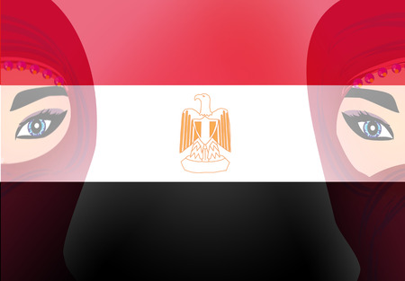 Woman face painted with flag of Egypt の写真素材