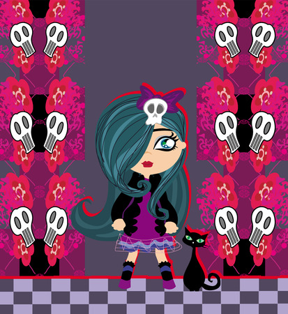 emo girl and her cat. のイラスト素材