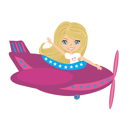 Little girl Operating a Plane のイラスト素材