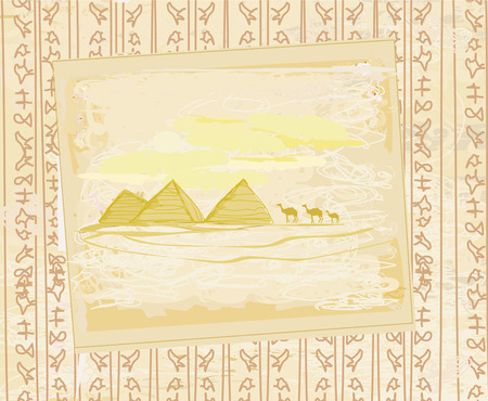 camel caravan in wild africa - abstract grunge textureのイラスト素材