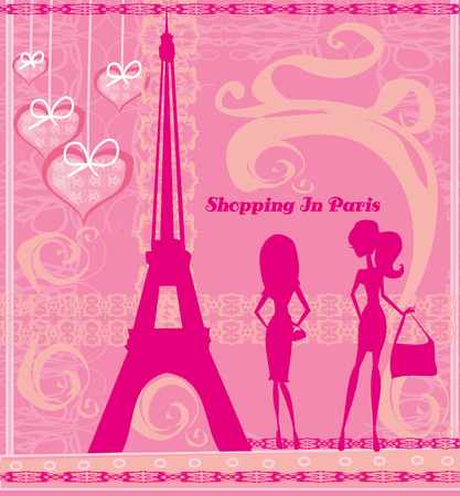 Shopping In Paris, Beautiful pink abstract cardのイラスト素材