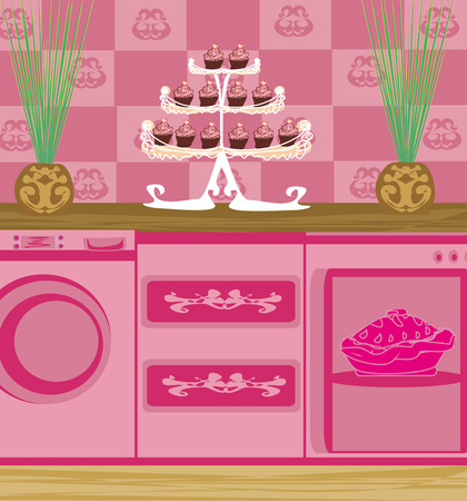 Modern pink kitchen のイラスト素材