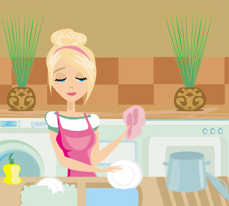 housewife washing the dishesのイラスト素材