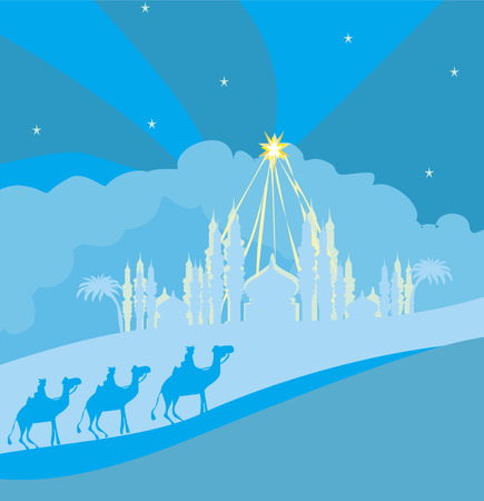 Biblical scene - birth of Jesus in Bethlehem. のイラスト素材