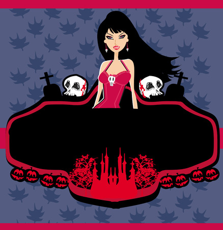 halloween invitation with beautiful witch beautiful female vampireのイラスト素材