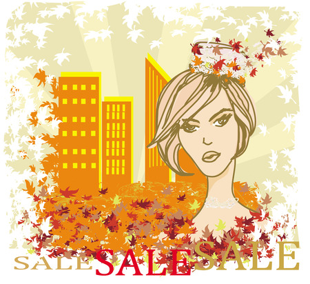 autumn Sale girl, bannerのイラスト素材