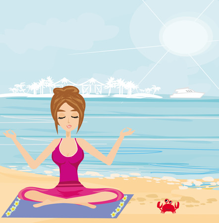 yoga on a tropical beachのイラスト素材