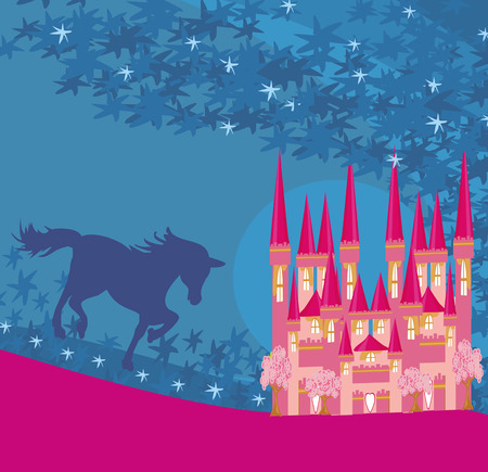 abstract image of a pink castle and unicornのイラスト素材