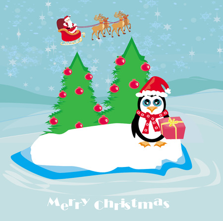 Penguin with Christmas giftのイラスト素材