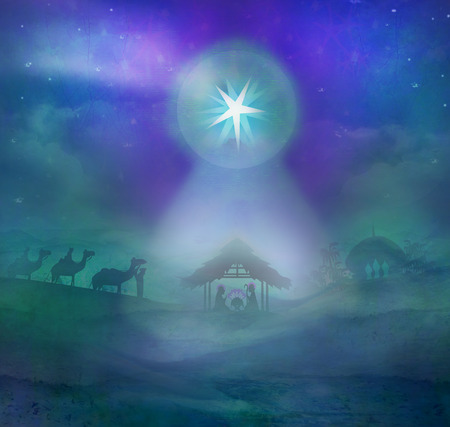 Biblical scene - birth of Jesus in Bethlehem.の写真素材
