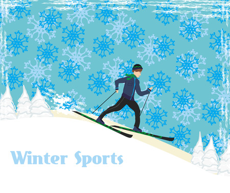 boy rides on skis in winter dayのイラスト素材