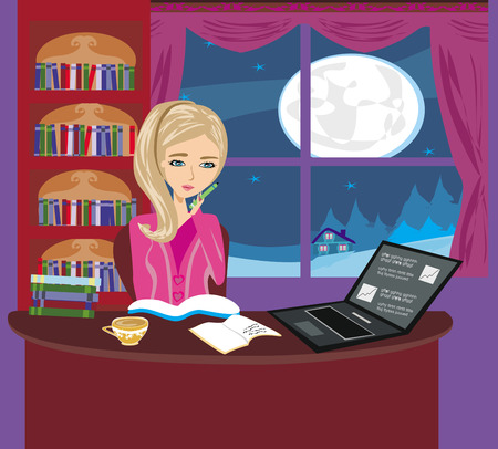 illustration of girl doing homeworkのイラスト素材