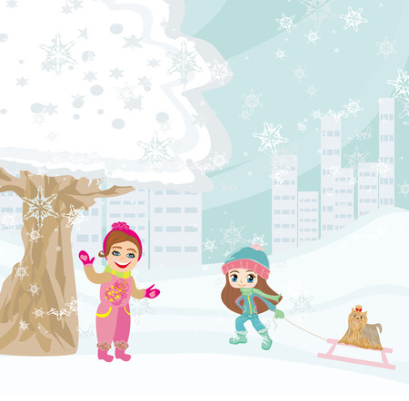 fun in the winter dayのイラスト素材