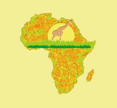 grunge background with African fauna and floraのイラスト素材