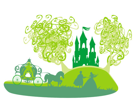 Magic castle and princess with princeのイラスト素材